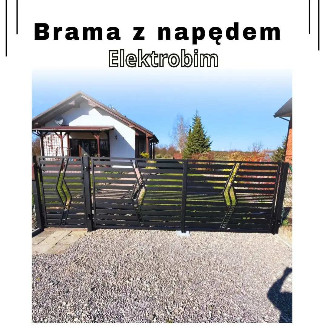 Stalowa brama przesuwna z napędem elektrycznym przy wjeździe na posesję