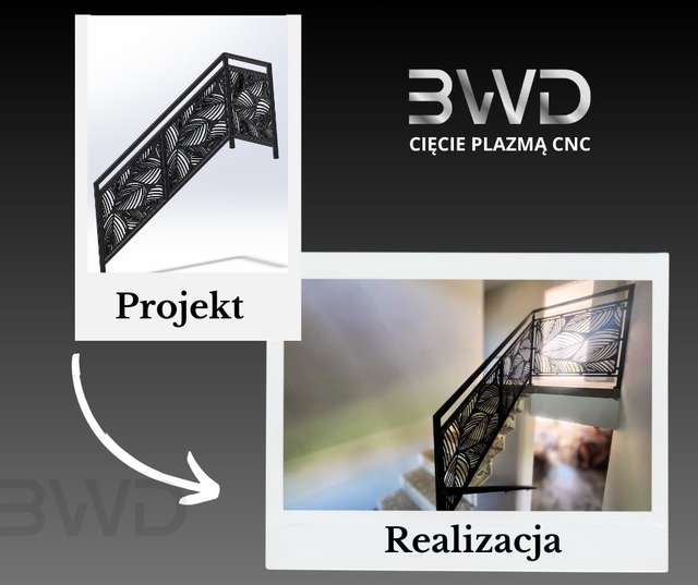 Porównanie projektu i gotowej balustrady schodowej z panelem CNC