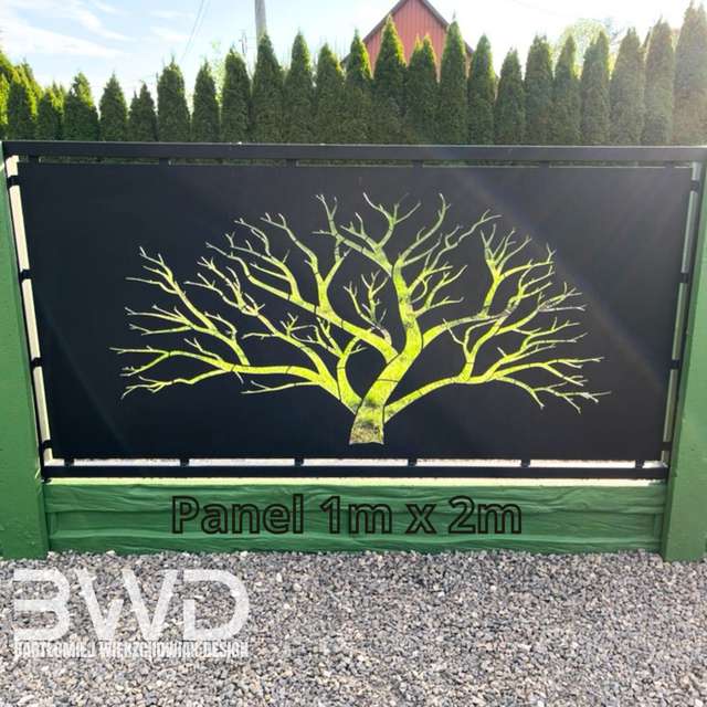 Panel ogrodzeniowy z drzewem wyciętym w blasze CNC